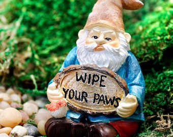 Wipe Your Paws Gnome | Little Kim World Fairy Garden | Tiny Fairy Sets | Miniatures for Yard, Flower Bed, Planter, Terrarium