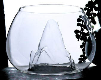 Small Glass Mountain Bowl | Unique, Decorative Vase, Plant Holder for Tillandsia Air Plants, Faux Succulents, Cuttings and More | Home Decor