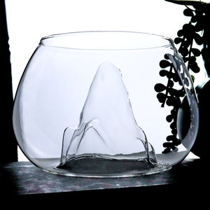 Small Glass Mountain Bowl Unique, Decorative Vase, Plant Holder for Tillandsia Air Plants, Faux Succulents, Cuttings and More Home Decor image 1