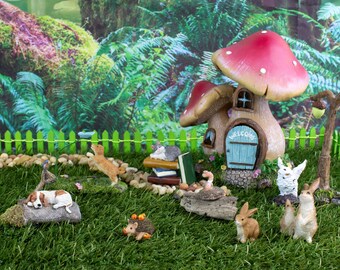 8 Piece Set of Animal Figurines for Fairy Gardens | Tiny Fairy Set | Fairy Friends Adorable Animal Collection | Garden Accent | Resin Animal