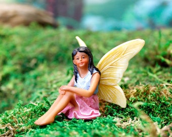Sitting Fairy | Little Kim World Fairy Garden | Tiny Fairy Sets | Miniatures for Yard, Flower Bed, Planter, Terrarium