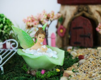 Resin Fairy Taking Bubble Bath, Fairy Garden Miniature, Fairy Accessories, Miniature Garden, Outdoor Decor, Magical Garden Decoration