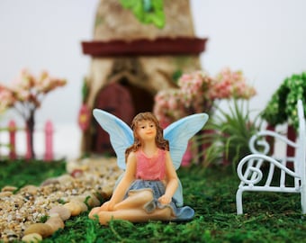 Sitting Fairy - Tera - Fairy Garden, Fairy Accessories, Miniature Garden, Terrarium Supplies