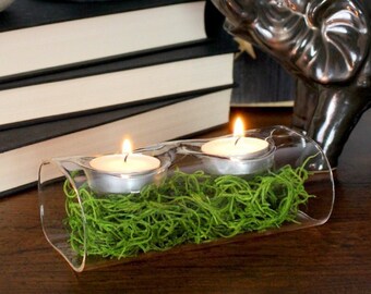 Hand Blown Glass Tea Light Holder, Cozy Home Decor