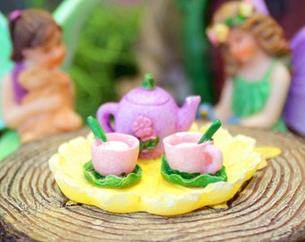 Flower Tea Set for Miniature Garden Fairy Garden 