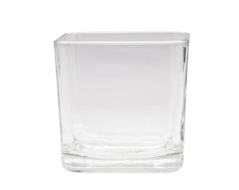 3.4" Square Glass Vase - Centerpiece Clear Vase Holder, Wedding Candle Holder, Glass Vase for Terrarium, Home Decor, Party and Events Decor