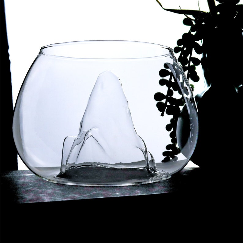 Small Glass Mountain Bowl Unique, Decorative Vase, Plant Holder for Tillandsia Air Plants, Faux Succulents, Cuttings and More Home Decor image 1