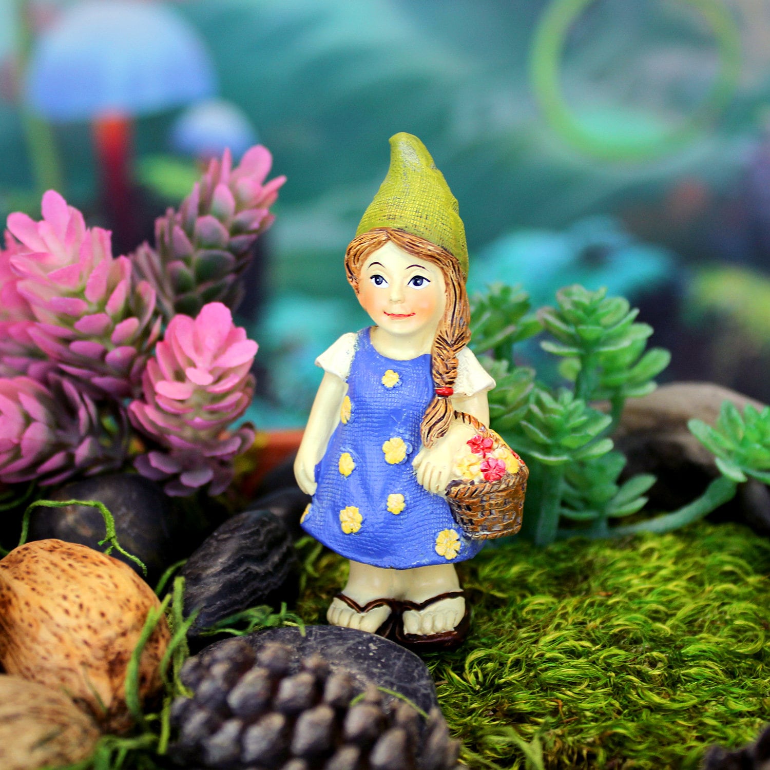 Lady Gnome With Basket | Little Kim World Fairy Garden Miniature