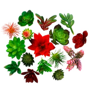 Assorted Colorful Faux Succulent Plant 16 pc Set - Artificial / Fake Plastic Indoor Foliage with Stems