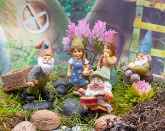 5 Pc. Miniature Gnome Kit | Little Kim World Fairy Garden | Tiny Fairy Sets | Miniatures for Yard, Flower Bed, Planter, Terrarium