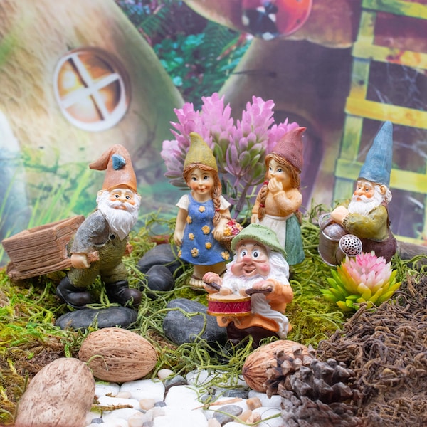 5 Pc. Miniature Gnome Kit | Little Kim World Fairy Garden | Tiny Fairy Sets | Miniatures for Yard, Flower Bed, Planter, Terrarium