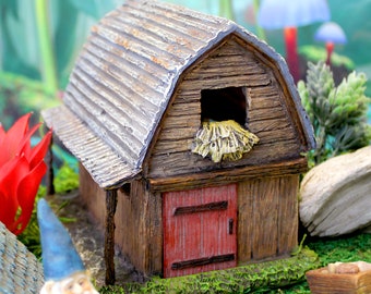 5.75" Brown Resin Barn House with Working Door for Fairy and Gnome Garden - Optional LED Lights, Fairy Garden Home, Fairy Garden Accessories