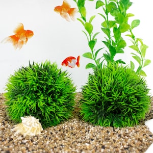 Set of 2 Artificial 4-Inch Marimo Ball Plants for Aquariums - Faux Grass Ball Plants for Fish Tank Décor