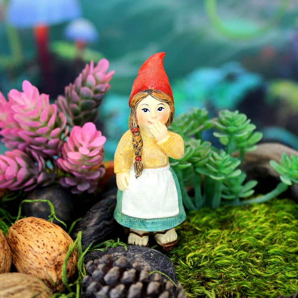 Laughing Lady Gnome | Little Kim World Fairy Garden Miniature | Small Accent Figure for Potted Arrangement, Terrarium, Planter, Flower Bed