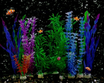 9 Pack Colorful Artificial Aquarium Plants Realistic Faux Plants