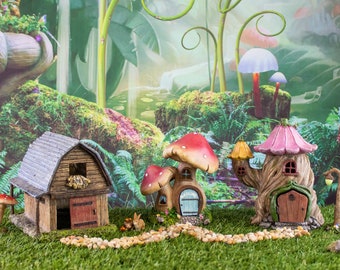 Fairy Garden Set of 3 Houses  | Little Kim World Fairy Garden | Tiny Fairy Sets | Miniatures for Yard, Flower Bed, Planter, Terrarium