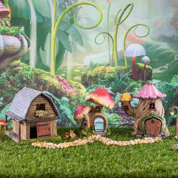 Fairy Garden Set of 3 Houses  | Little Kim World Fairy Garden | Tiny Fairy Sets | Miniatures for Yard, Flower Bed, Planter, Terrarium