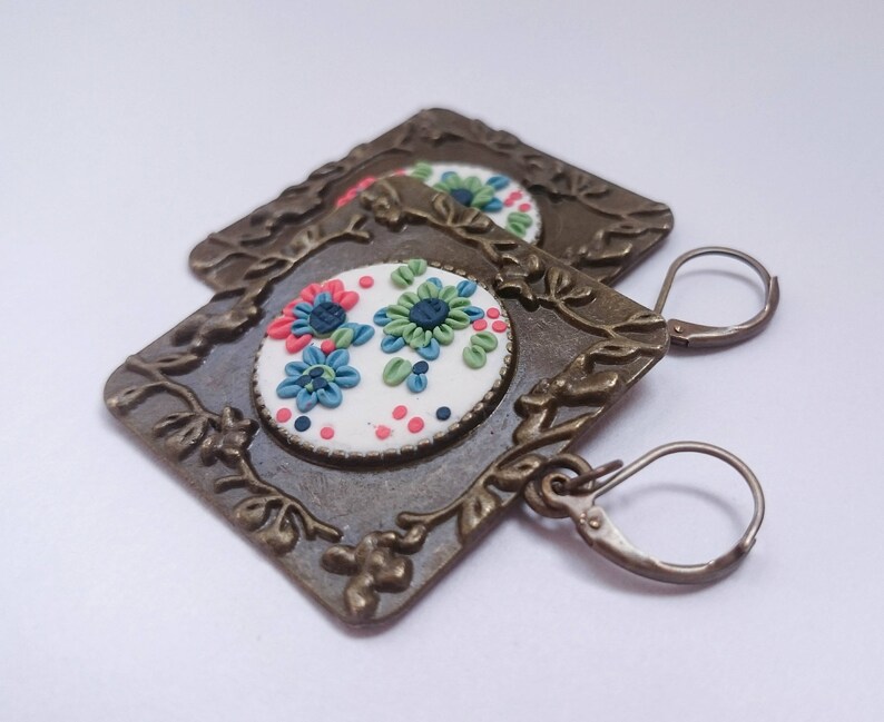 Embroidery earrings/Pastel flower earrings /Spring flower Etsy