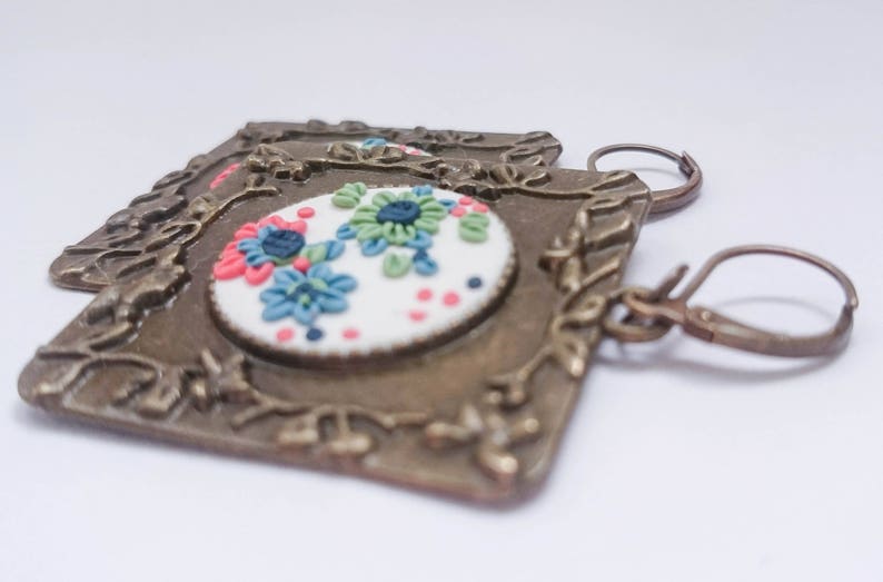 Embroidery earrings/Pastel flower earrings /Spring flower Etsy