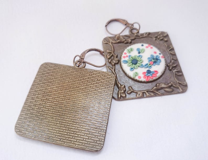 Embroidery earrings/Pastel flower earrings /Spring flower Etsy