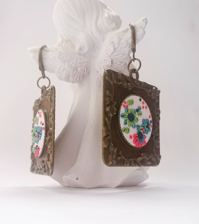 Embroidery earrings/Pastel flower earrings /Spring flower Etsy