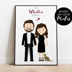 Annuncio gravidanza, Ritratto di famiglia personalizzato, illustrazione di matrimonio, regalo personalizzato di anniversario compleanno