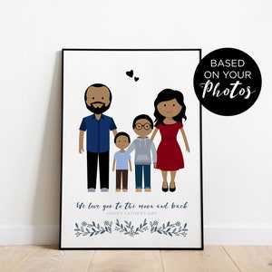 Portrait de famille personnalisé, cadeau pour mamie grand mère, illustration de famille, faire part naissance mariage, cadeau de pour papa