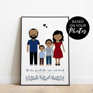 Family portrait, Anniversary gift, custom pregnancy announcement, personalized family picture, custom illustration, birthday gift for men image 1