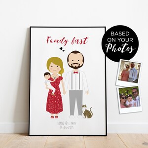 Cadeau de naissance personnalisé, portrait de famille, cadeau de baptême, cadre pour chambre de bébé, Idée cadeau pour la fête des pères