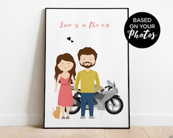 Custom family drawing as housewarming gift, Custom card illustration with pets, personalized father's day gift idea, family portrait sign