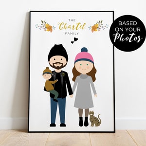 Custom Family Portrait, Family Illustration, Personalized Portrait, Anniversary Gift, Fathers Day, Mothers Day, Family Art Print