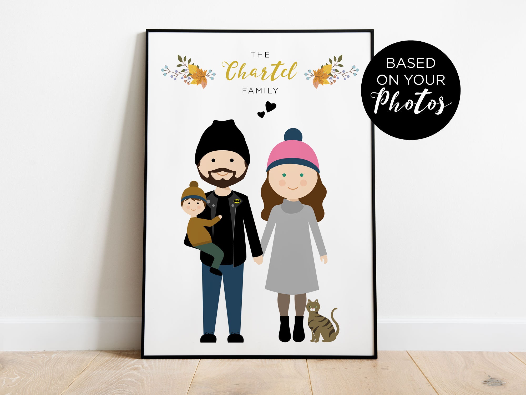 Portrait de Famille Personnalisé, Portrait Famille Illustré, Cadeau, Original, Dessin