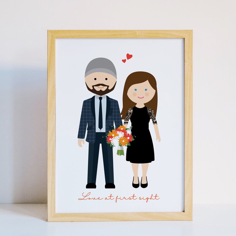 Dessin de famille personnalisé, Idée cadeau pour un baptême, faire part mariage, illustration animaux, dessin de couple pour saint valentin image 2