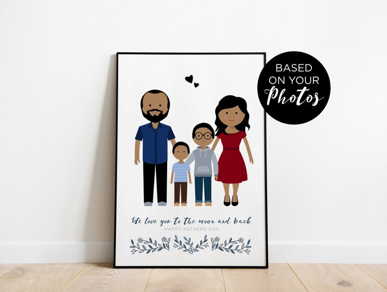 Family portrait, Anniversary gift, custom pregnancy announcement, personalized family picture, custom illustration, birthday gift for men image 1