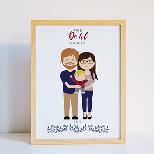 Dessin de famille personnalisé, Idée cadeau pour un baptême, faire part mariage, illustration animaux, dessin de couple pour saint valentin image 5