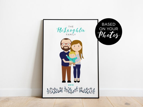 Affiche de famille personnalisé comme cadeau d'anniversaire, dessin de  couple avec enfants, idée cadeau pour mariage ou un baptême -  France