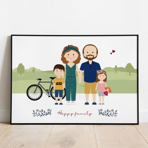 Custom family drawing, illustrated portrait