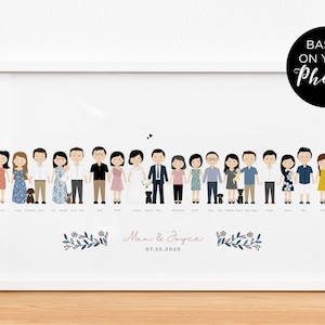 Custom family portrait illustration, family reunion. Custom portrait based on your photos. Anniversary gifts for husband