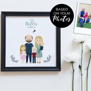 Idée cadeau pour la fête des père, Portrait de famille personnalisé, portrait de couple, illustration avec les animaux
