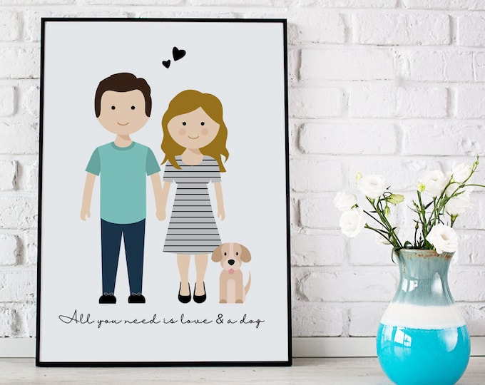 Custom portrait of couple, Custom card illustration, personalized portrait, custom pet portrait, custom wedding invitation