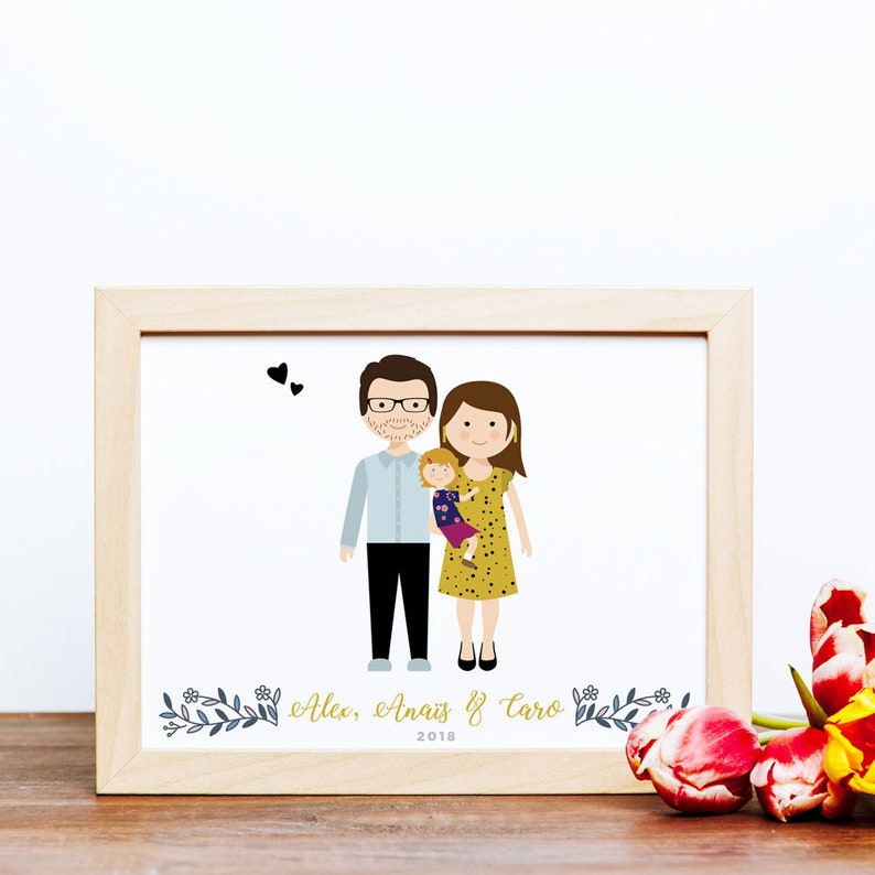 Family portrait, Anniversary gift, custom pregnancy announcement, personalized family picture, custom illustration, birthday gift for men image 6