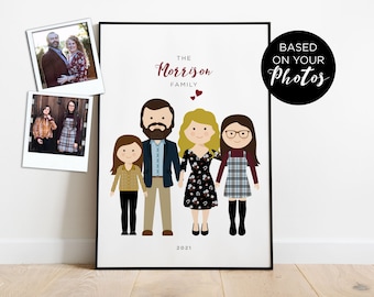 Portrait de famille personnalisé, portrait de couple, illustration de famille avec les animaux, cadeau de mariage, cadeau d'anniversaire