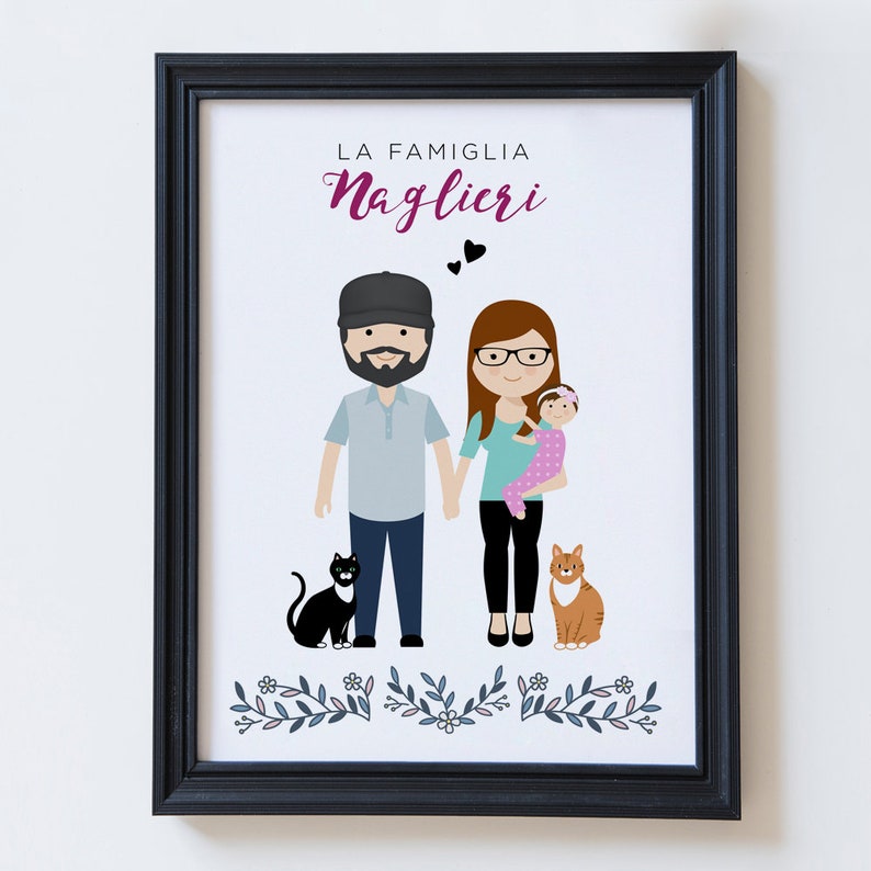 Family portrait, Anniversary gift, custom pregnancy announcement, personalized family picture, custom illustration, birthday gift for men image 5