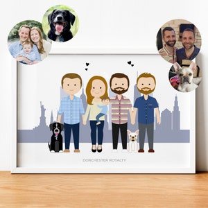 Portrait de Famille personnalisé comme idée cadeau pour la fête des pères, tableau de famille illustré