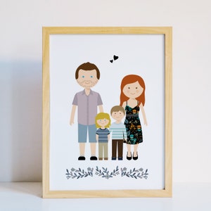 Dessin de famille personnalisé, Idée cadeau pour un baptême, faire part mariage, illustration animaux, dessin de couple pour saint valentin image 8