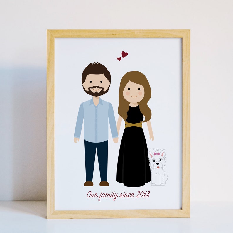 Dessin de famille personnalisé, Idée cadeau pour un baptême, faire part mariage, illustration animaux, dessin de couple pour saint valentin image 7