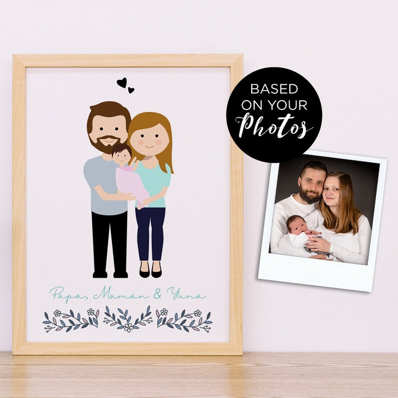Portrait de Famille personnalisé comme idée cadeau pour la fête des ...