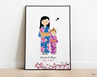 Personalized family portrait as a gift idea for Christmas, illustrated family poster