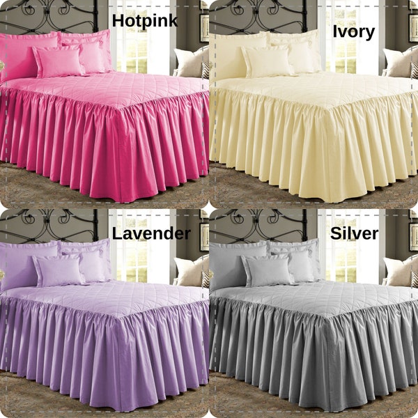 3 Piece Quilted 25" Drop Dust Ruffle Bed Cover/Bed Spread with Pillowsham Bed Skirt Cotton Choose Size and Color