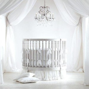 Nursery 4 piece 42" dia Round Ruffle Crib Bedding Set (Ruffle Skirt, Fitted Sheet, Pillow sham and Comforter) Select Color